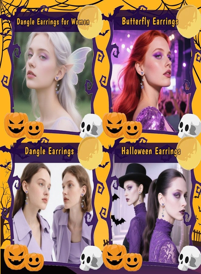 Voiiake Purple Butterfly Earrings for Women with Lavender Dress, Sparkle Crystal Halloween Dangle Earrings for Fairy Dress, Butterfly Costume & Singer Costume Outfits - Image 4